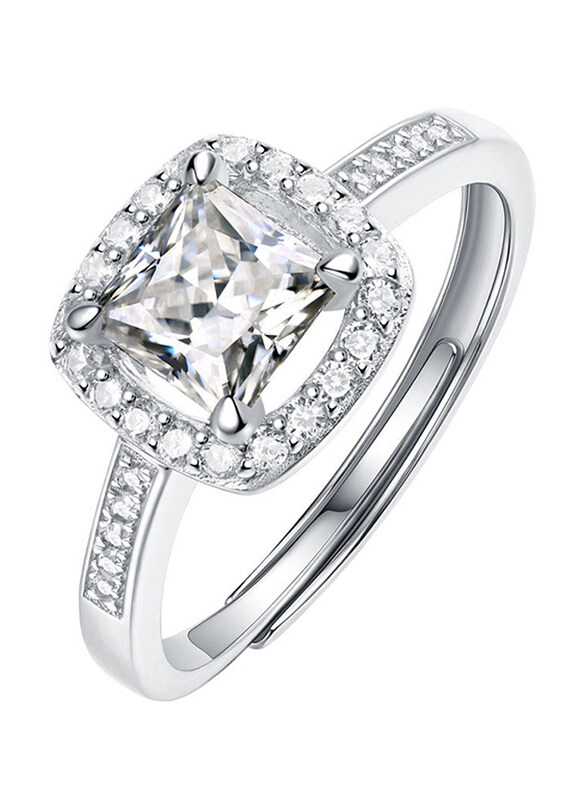 

Moissanite Jewelry Collection Simple Shining Square 925 Sterling Silver Adjustable Ring for Women with Cubic Zirconia Stone, Silver, Free Size