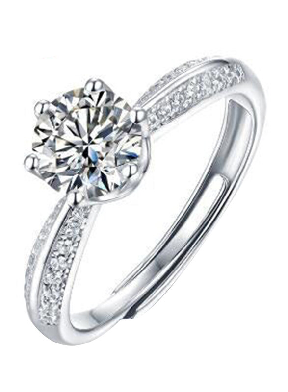 

Moissanite Jewelry Collection Anniversary Six Claw Round 925 Sterling Silver Adjustable Ring for Women with Cubic Zirconia Stone, #4149, Silver, Free