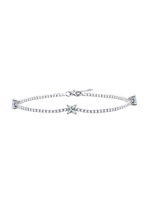 

Moissanite Jewelry Collection Party Square Moissanite CZ Chain 925 Sterling Silver Bracelet for Women, Silver