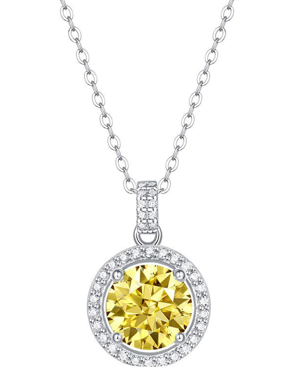 

Moissanite Jewelry Collection Fashion Round 925 Sterling Silver Necklace for Women with Cubic Zirconia Stone, 1 Carat Silver/Yellow