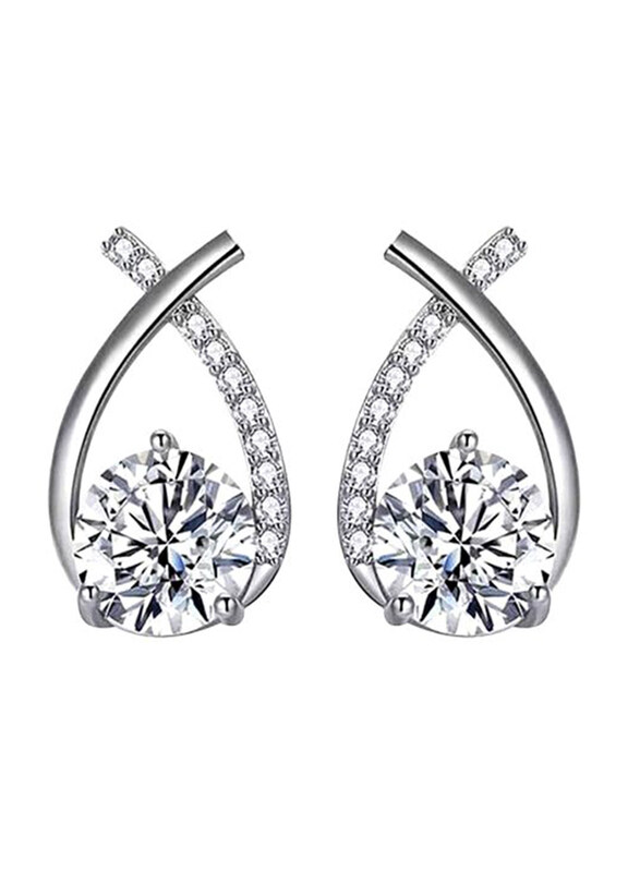 

Moissanite Jewelry Collection Fish Tail 925 Sterling Silver Stud Earrings for Women with Cubic Zirconia Stone, Silver