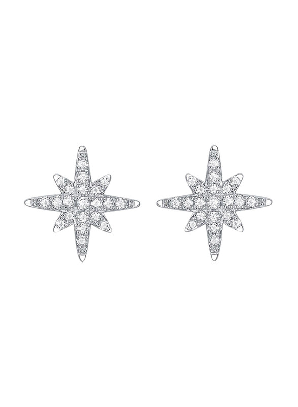 

Moissanite Jewelry Collection Shining Meteor Star 925 Sterling Silver Stud Earrings for Women with Cubic Zirconia Stone, Silver