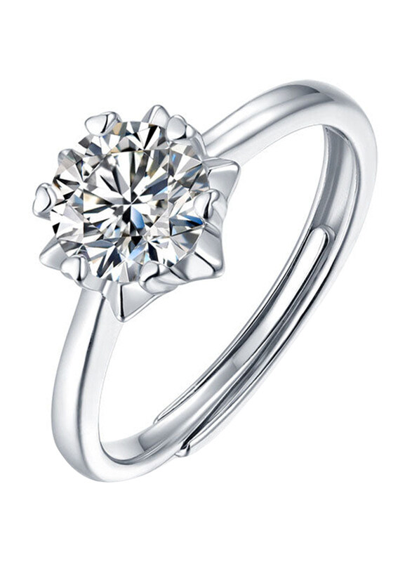 

Moissanite Jewelry Collection New Snowflake 925 Sterling Silver Adjustable Ring for Women with Cubic Zirconia Stone, 2 Carat Silver, Free Size