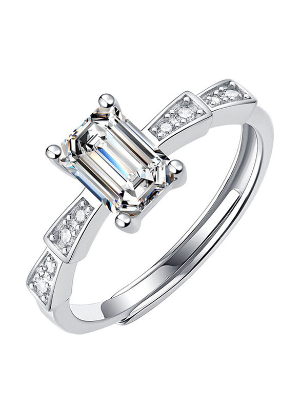 

Moissanite Jewelry Collection Simple Baguette Castle 925 Sterling Silver Adjustable Ring for Women with Cubic Zirconia Stone, Silver, Free Size