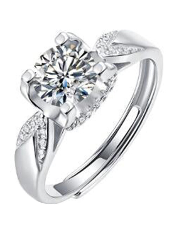

Moissanite Jewelry Collection Anniversary Six Claw Round 925 Sterling Silver Adjustable Ring for Women with Cubic Zirconia Stone, #564, Silver, Free S