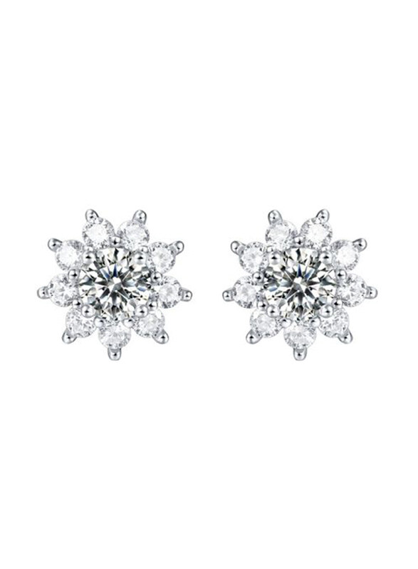 

Moissanite Jewelry Collection Sweet Sunflower 925 Sterling Silver Stud Earrings for Women with Cubic Zirconia Stone, Silver