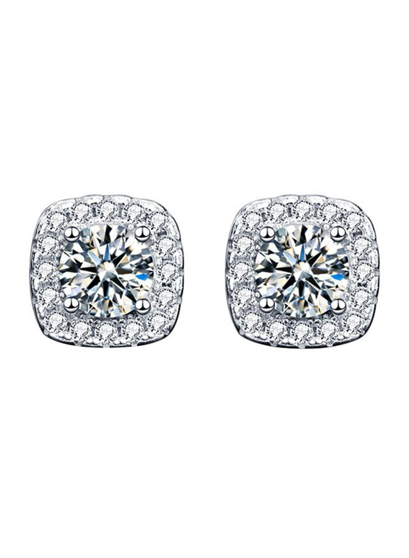 

Moissanite Jewelry Collection Geometry Square 925 Sterling Silver Stud Earrings for Women with Cubic Zirconia, Silver