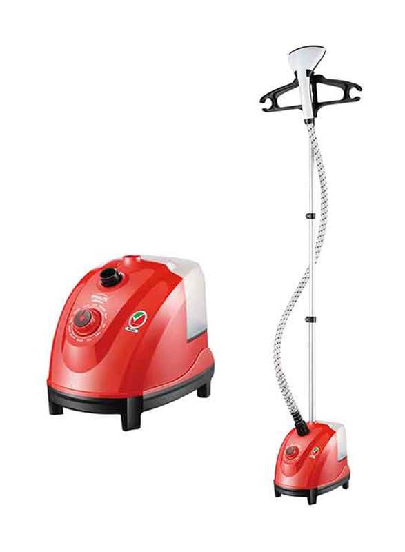 Generaltec Anti Calc Garment Steamer with 1.5m Flexible Fabric Hose and 1.4 Liter Detachable Water Tank, Red