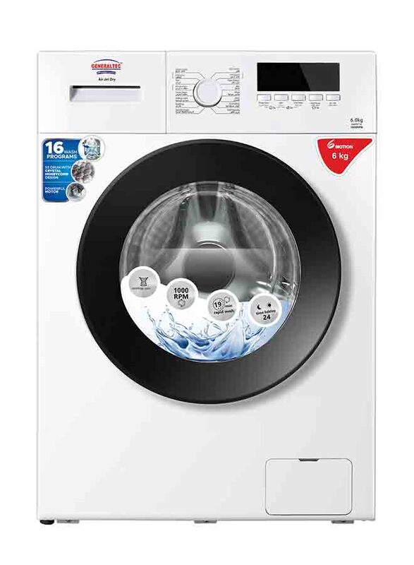 

Generaltec 6Kg Fully Automatic Front Load Washing Machine with 1000 RPM and 16 Washing Programs, GWF6T1K, White