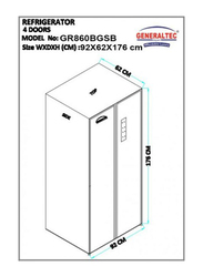 Generaltec 324.5L No Frost Double Door Refrigerator with Black Glass Doors and Freezer, Black