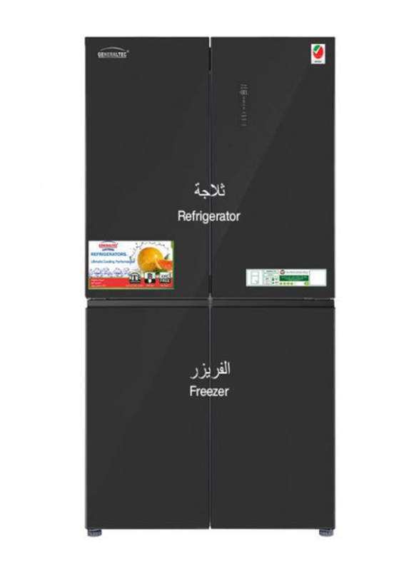 Generaltec 4 Doors Black Glass No Frost Refrigerator with 6 Drawers Freezer, GR835BG4D, Black