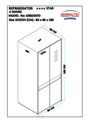 Generaltec 4 Doors No Frost Refrigerator with Inside 6 Drawers Freezer, GR825KFD, Grey