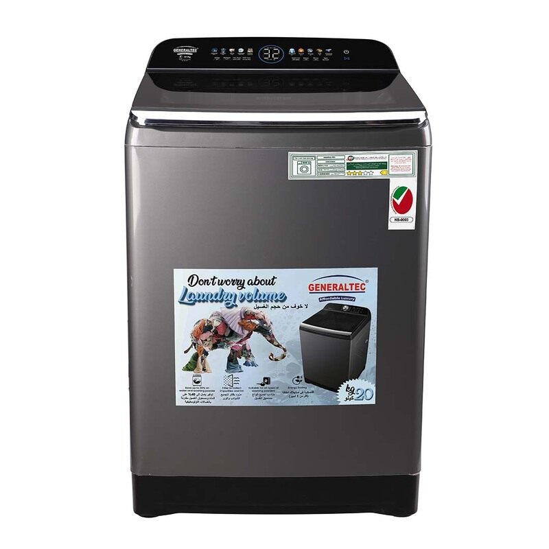 

Generaltec Fully Automatic Pulsator Fully Automatic Heavy Duty AI Washing Machine, Stainless Steel with 20 KG Capacity and Touch Control. Digital Disp