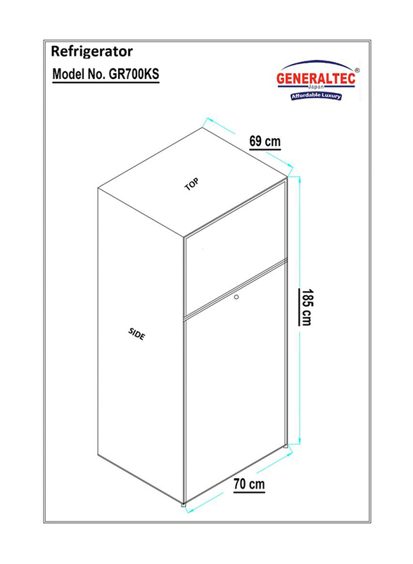 Generaltec 364L Double Door No Frost Refrigerator, GR700KS, Grey