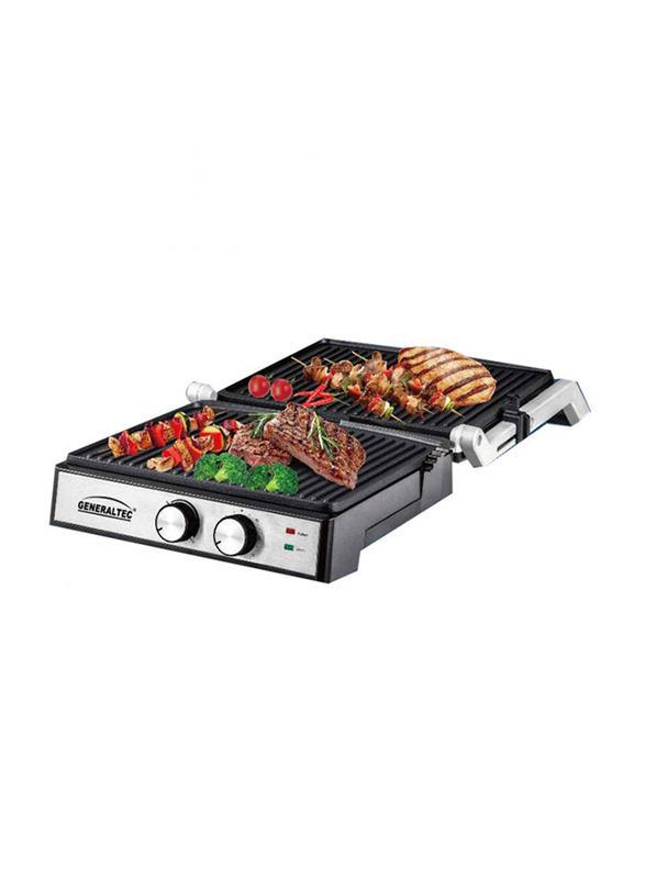 Generaltec Electric Contact Grill with Floating Hinge System, 2000W, Silver