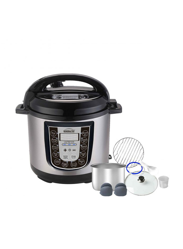 Generaltec 15-In-1 Digital Electric Pressure Cooker with 304 (18/8) Stainless Steel Inner Pot & Housing, 1300W, Silver