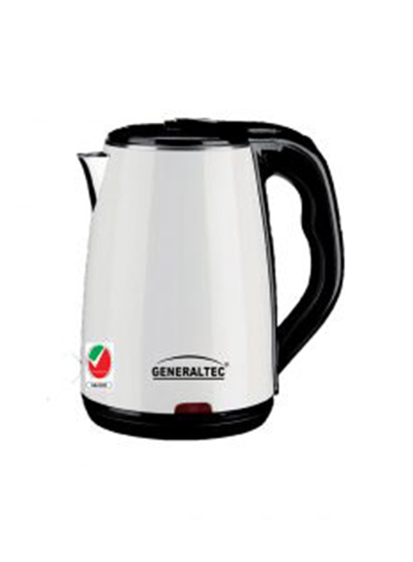 Generaltec 1.8L Stainless Steel Cordless Electric Kettle, 1500W, White
