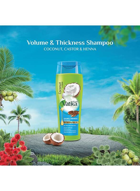 Vatika Volume And Thickness Shampoo Enriched With Coconut And Castor for Thin And Limp Hair, 400ml