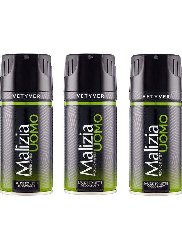 

Malizia Uomo Deo Vetyver Body Spray, 3 x 150ml