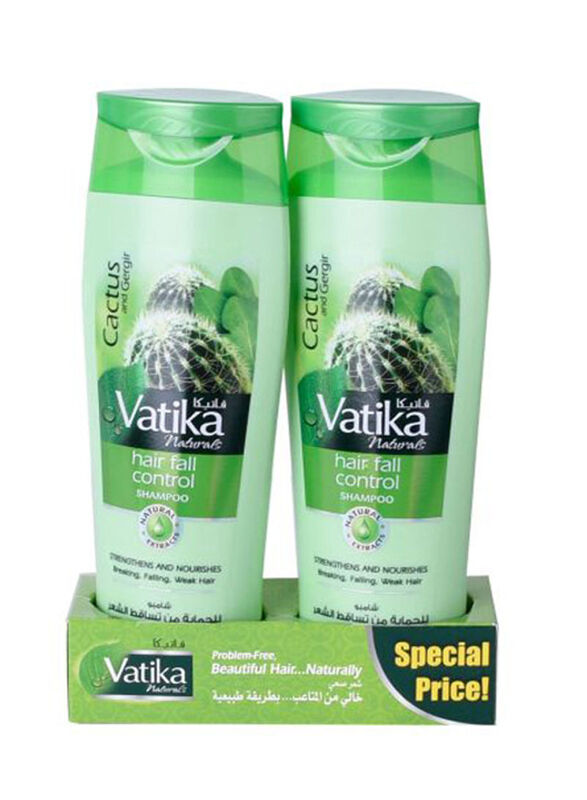 Vatika Hair Fall Control Shampoo with Cactus & Gergir For Weak Hair, 2-Pieces x 400ml