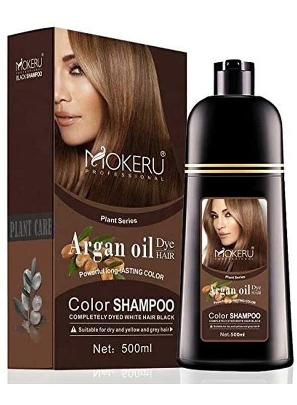 Mokeru Argan Oil Dye Hair Colour Shampoo, 500ml, Dark Brown