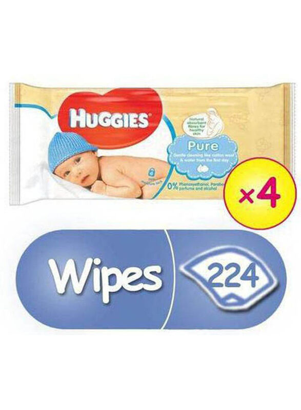 Huggies 4 x 56 Wipes Pure Baby Wipes for Babies