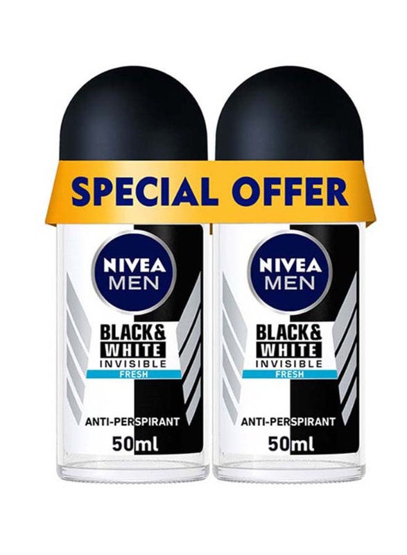 Nivea Black & White Invisible Fresh Antiperspirant Roll On, 2 x 50ml