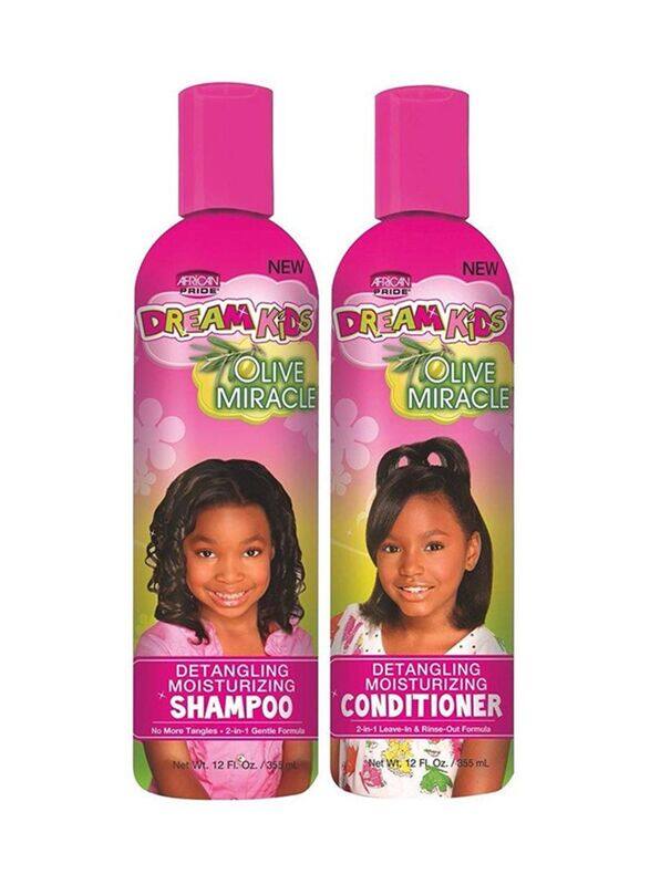 

African Pride Dream Kids Olive Miracle Detangling Shampoo & Conditioner Set for All Hair Type, 355ml, 2 Piece