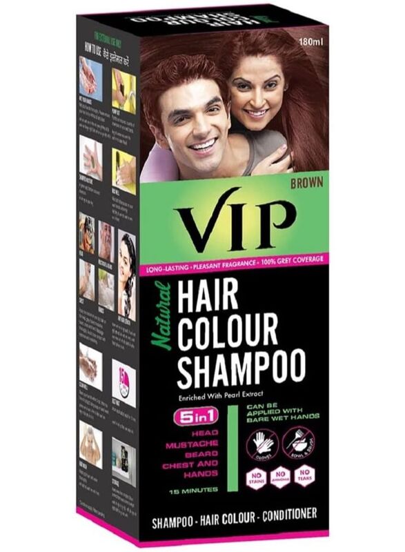 VIP Natural Hair Colour Shampoo, 180ml, Brown