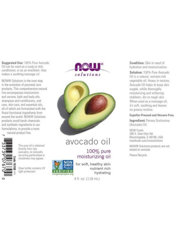 Now Foods Pure Avocado Moisturizing Body Oil, 4oz