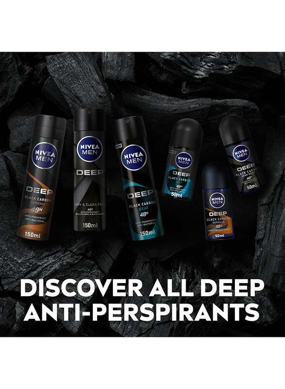 Nivea Men Deep Black Carbon Dark Wood Antiperspirant Antibacterial Roll-On, 50ml