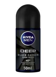 Nivea Men Deep Black Carbon Dark Wood Antiperspirant Antibacterial Roll-On, 50ml