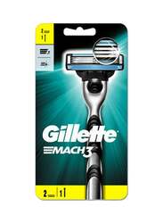 Gillette Mach3 Razor Handle with Blades, Black/Silver