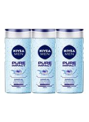 Nivea Men Pure Impact Shower Gel, 3 x 250ml