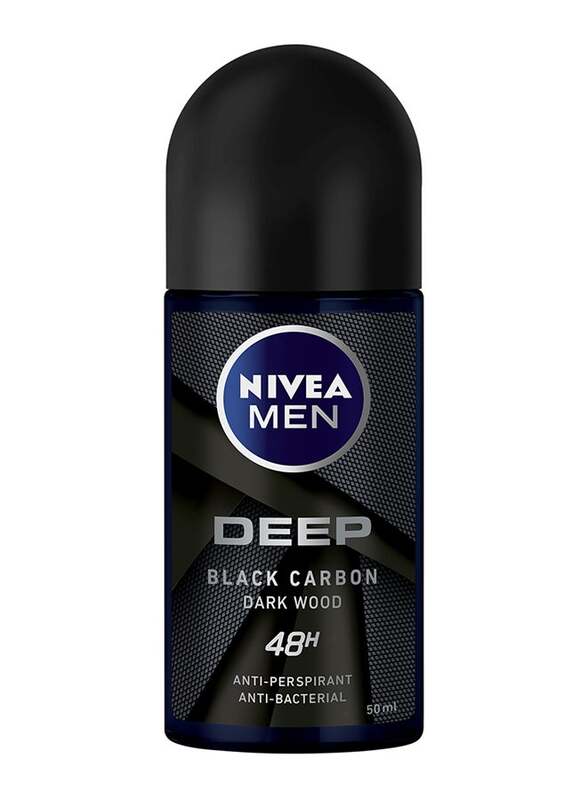 Nivea Men Deep Black Carbon Dark Wood Antiperspirant Antibacterial Roll-On, 50ml