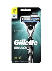 Gillette Mach3 Razor Handle with Blades, Black/Silver