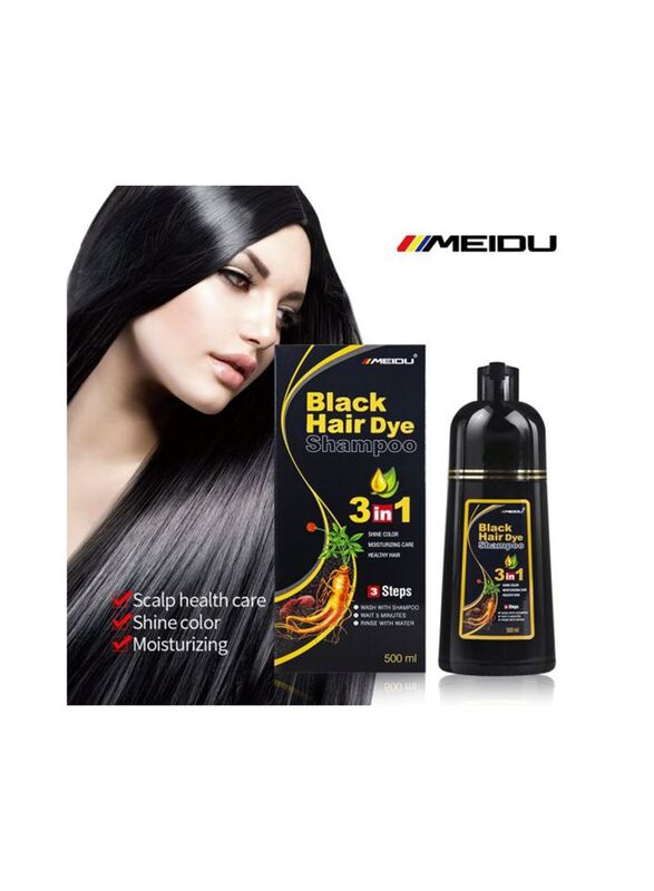 Meidu 3-in-1 Permanent Hair Dye Shampoo, 500ml, Black