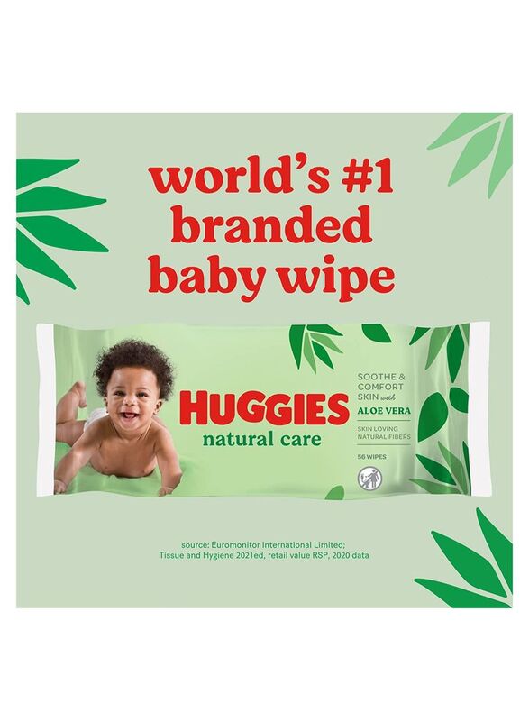 Huggies 12 x 56 Pieces Natural Care Aloe Vera Wet Wipes for Babies