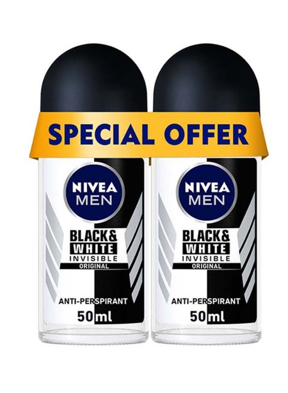 Nivea Black & White Invisible Original Antiperspirant Roll On, 2 x 50ml