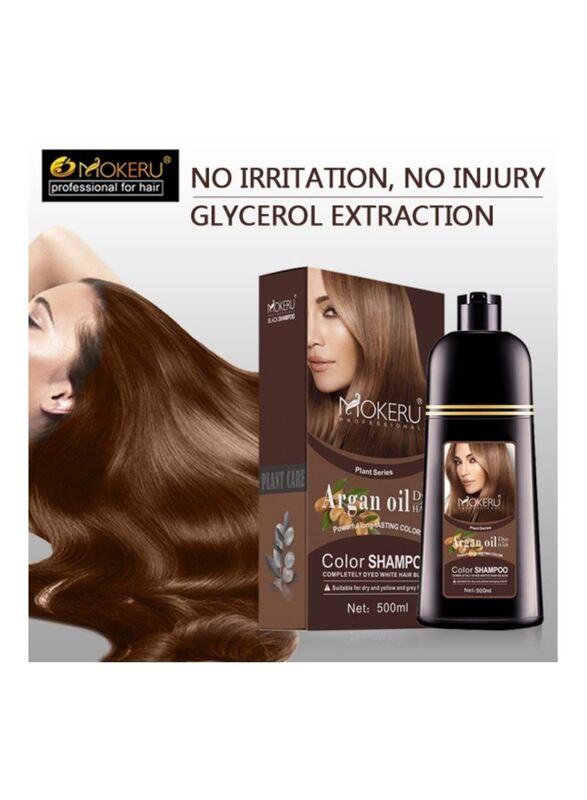 Mokeru Argan Oil Dye Hair Color Shampoo, 500ml, Dark Brown