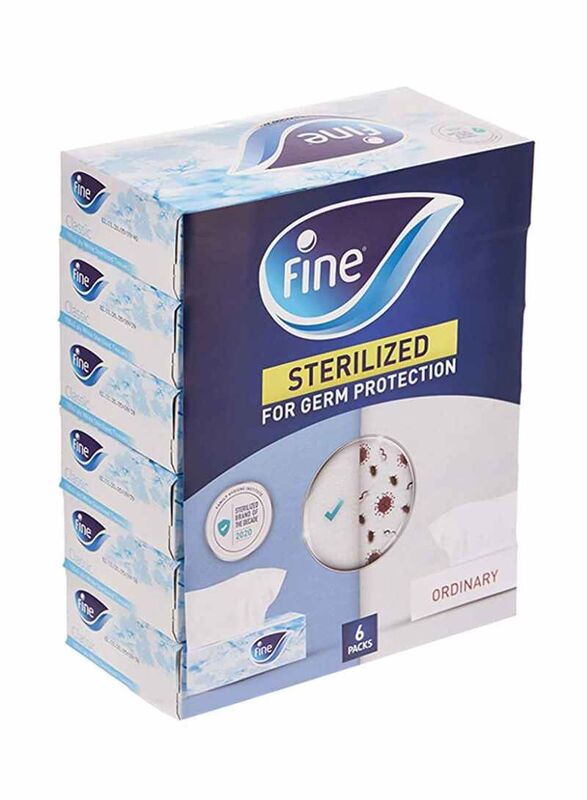 Fine 2 Ply Sterilized Facial Tissue, White, 6 x 100 Sheets
