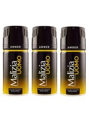 Malizia Uomo Amber Body Spray, 3 x 150ml