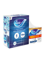Fine 2 Ply Sterilized Facial Tissue with Toilet Roll, 5 Rolls