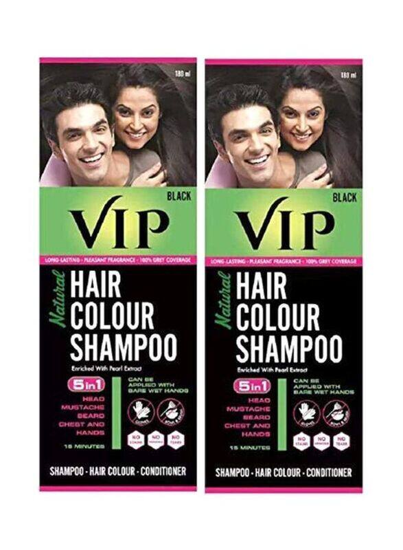 

Vip 5-In-1 Permanent Hair Color Shampoo, 2 x 180ml, Black