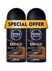 Nivea Men Deep Black Carbon Espresso Antiperspirant Roll On, 2 x 50ml