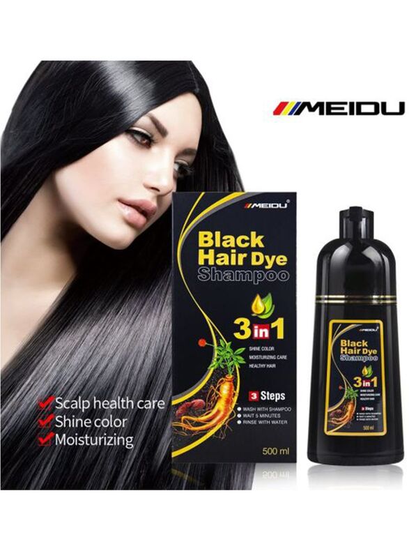 Meidu 3-in-1 Permanent Hair Dye Shampoo, 500ml, Black