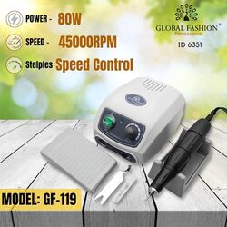 Global Fashion Professional High-Powered Nail Drill Machine for Manicure and Pedicure, 80W, GF-119, Multicolour