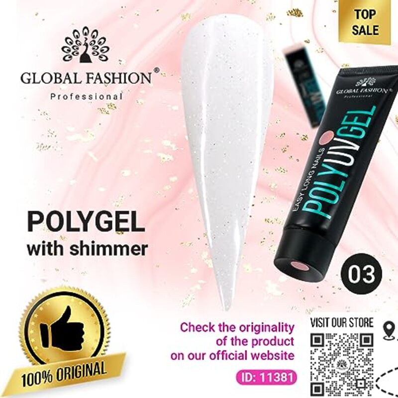 Global Fashion Professional Easy Long-Lasting Salon-Quality Nails Poly UV Gel, 03, White