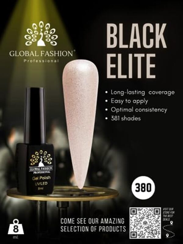 Global Fashion Professional Black Elite Gel Polish, 8ml, 380, Cream