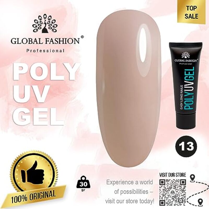 Global Fashion Professional Durable and Easy Long-Lasting Nail Enhancements Poly UV Gel, 13, Pink